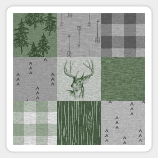 Rustic Deer Patchwork - Green/Grey Sticker